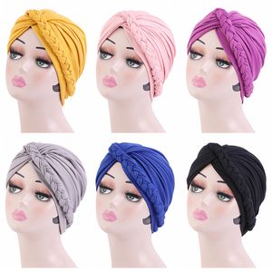 2021 coton Turban casquettes pour femmes couleur unie musulman Hijab écharpe inde chapeau arabe enveloppes bonnet musulman Hijab casquettes Turbante Mujer
