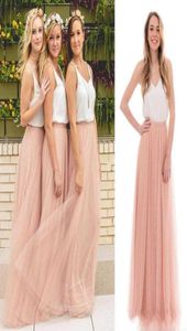 2021 country pas cher été boho Bridesmaids robes sans manches plage vneck blush tulle jupe maine de robes d'honneur3588054