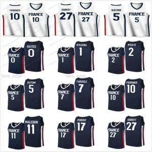 2021 Country Team France Jerseys de basket-ball hommes Femme jeunesse Rudy Gobert 27 Nicolas Batum 5 Guerschon Yabusele 7 Frank Ntilikina 1 Evan Fournier 10 Vincent Poirier