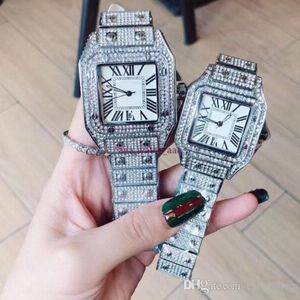 2021 Pareja Hombres Mujeres Amantes de la moda Relojes Reloj de moda Banda de acero inoxidable Diamante completo Relojes de pulsera de cuarzo para hombres Damas R221D