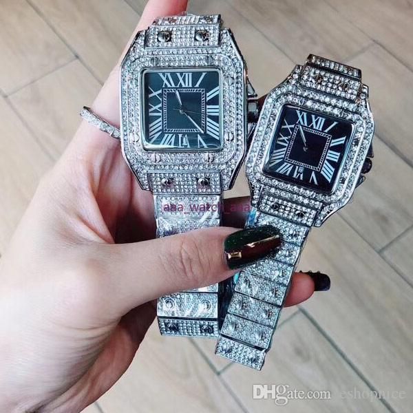 2021 Couple Hommes Femmes Amoureux De La Mode montres montre de mode Bande En Acier Inoxydable plein de diamants Montre-Bracelet À Quartz Pour Hommes Dames Relogio Fem