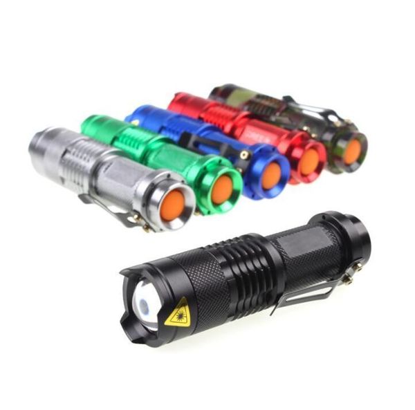 Cree Q5 led lampe de poche torches portable mini étanche en alliage d'aluminium flash lumière réglable zoomable focus batterie lampe de poche