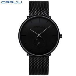 2021 CRRJU Top Marque De Luxe Hommes Montres Montre À Quartz Hommes Casual Mince Maille En Acier Étanche Sport Montre-bracelet Relogio Masculino mon221v