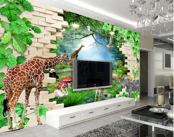 Papier peint 3D personnalisé avec animaux de la jungle, décoration de maison, salon, chambre à coucher, fond de paysage, Mural3227268, 2021