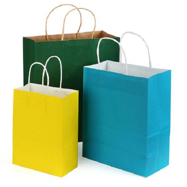 Bolsa de papel Kraft con logotipo personalizado, paquete de regalo para Festival de 9 colores sólidos, bolso de papel marrón, bolsa de compras de color caramelo, 2021