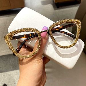 2021 Custome Bril Blauw Licht Frame cat eye Strass zonnebril vintage frame voor dames Y0831