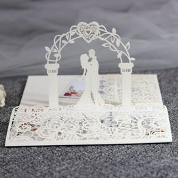 2021 Impression personnalisée 3D Mariée et marié Cartes d'invitation de mariage de mariage DIY Laser Coup de poche Floral Engagement Floral Invitations