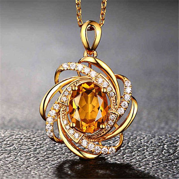 2021 mignon femme collier or Jeweler2 Karat Citrine Creative rotation moulin à vent pendentif 18K incrusté couleur collier de pierres précieuses G1206