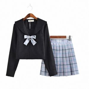 2021 Dark Dem New British JK Ensembles Costume de marin Japonais Coréen Filles Uniformes scolaires Ensembles Lg Costume Costume School Girl Noir h9zV #