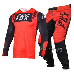 Ensemble d'équipement Fox Mach délicat pour moto, maillot et pantalon, Kits de course pour hommes, costume noir et rouge, 2021