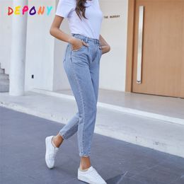 Depony High Taille Mom Jeans vrouwen vriendjes rechte jeans femme 100% katoen losse vintage denim broek vaqueros mujer 210302