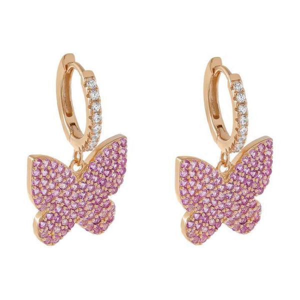 2021 conception balancent goutte boucle d'oreille Micro pavé blanc rose CZ papillon charme mignon Animal fille bijoux