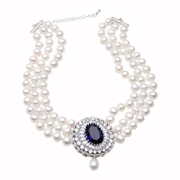 2021 Design mode blanc naturel eau douce multicouche perle femmes, fiançailles 3 rangées collier ras du cou bijoux fins