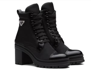 2021 Designer geborsteld leer en nylon geregen booties Dames Enkellaarzen Leathers Biker Boot Australia Bootiess Winterlaarzen Maat 35-41