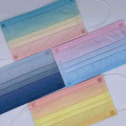 2021 Designer Gezichtsmasker Gradiënt Kleur Disposable Maskers Mode Regenboog Patroon Volwassen Ademende Niet-geweven Stof Zonnescherm Dusticht