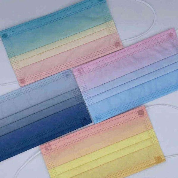 2021 Máscara facial de diseñador Color degradado Máscaras desechables Patrón de arco iris de moda Adulto Transpirable Tela no tejida Protector solar a prueba de polvo