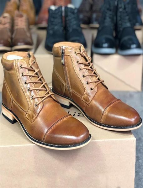 2021 Designer Martin Bottes Hommes Chaussures de cheville Western Cowboy Boot Zip sur le côté Robe de mode Chaussures de mariage avec boîte W863200673