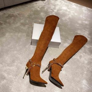 2021 Designer richtte hoge haklaarzen, luxe suede over-de-knie laarzen in de winter, designer keten van goede kwaliteit Stiletto Hogle Ankle Boot