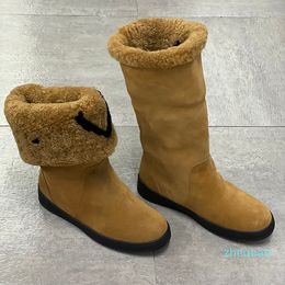 Botas de diseñador Snowdrop, botines planos para mujer, botas de invierno de ante de piel de becerro, botas de piel de lana, zapatos cómodos para exteriores, altos