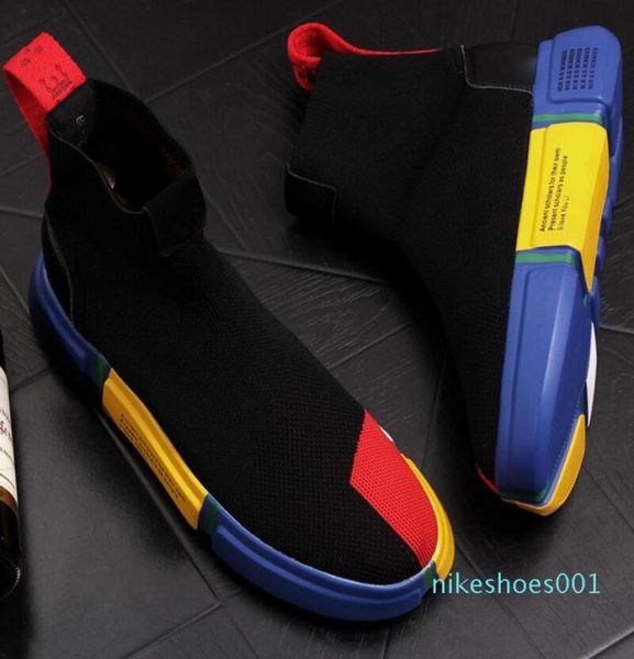 2021 Chaussures de chaussettes de créateurs Fashion Men décontracté High Top Speed Black Shining B11 X14968843