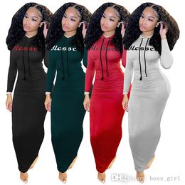 2021 Designer Femmes Robes maxi décontractées Hoodies Robe à crampons Long Manches Longs de la mode