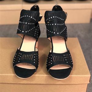 Sandalias de diseñador 2021 para mujer, Sandalias de tacón alto de verano, toboganes de fiesta negros y azules con cristales, zapatos informales para playa y exteriores, talla grande W56