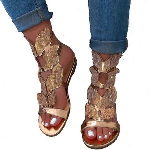 2021 Designer femmes sandales mode plat pantoufle été bas papillon avec strass en plein air chaussures décontractées plage tongs 35-43 W50