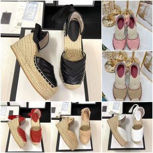 2021 Designer femmes Wedge plate-forme sandales chaussures mode cuir véritable cheville à lacets matelass￩ espadrille dames talon haut 12cm