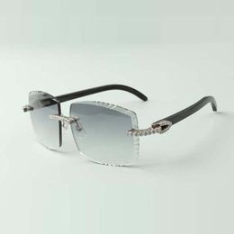 concepteurs de lunettes de soleil diamants sans fin 3524022, verres de coupe en corne de buffle noir naturel, taille: 58-18-140mm