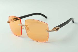 Designer zonnebril met medium diamanten 3524022, glazen met snijdende lens, natuurlijke zwarte OX-hoorns, maat: 58-18-140 mm