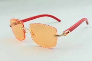 2021 gafas de sol de diseñador 3524023 lentes cortadas gafas de patillas de madera rojas naturales, tamaño: 58-18-135 mm