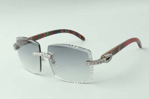 ontwerpers XL diamanten zonnebril 3524022, geslepen lens natuurlijke pauwhouten bril, maat: 58-18-135 mm