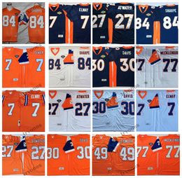 Vintage 7 John Elway 27 Steve Atwater Football Jerseys 30 Terrell Davis 77 Karl Mecklenburg 84 Shannon Sharpe 49 Dennis Smith Stecked Shirts 75th 1994 Mens Jersey