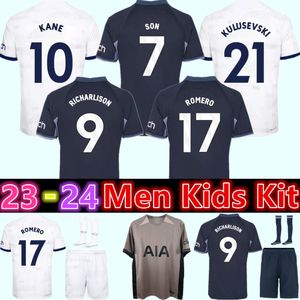 Nuevo 2023 2024 Son Kane Soccer Jersey Romero Perisic Hojbjerg Camisa de fútbol 2023 2024 Kulusevski Richarlison Bentancur Home Away 3 de adultos Kit Kit Kit para niños Uniformes