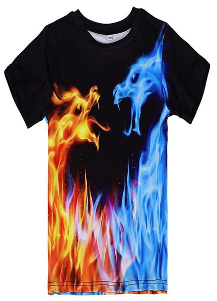 2021 Dragon Fire 3D Imprimer T-shirts Enfants Enfants Streetwear Funny Cartoon Animal Tees Tops Garçons Filles Sportswear Mode T-shirt H2447187