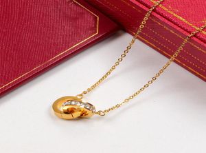 2021 Collier de couleur en argent en or rose à double cercle avec pierre pour femmes Bijoux de costume de collier vintage avec coffret d'origine3620531