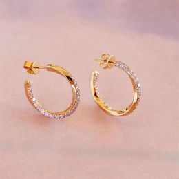 2021 Elegante 18mm Medium Roze Cz Cirkel Hoop Earring Top Kwaliteit Verguld 100% 925 Sterling Zilver Meisje sieraden Drop Ship294S