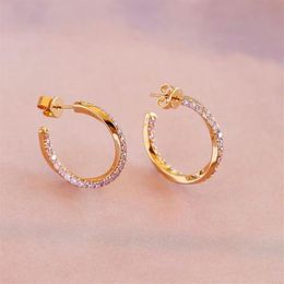 2021 Elegante 18mm Medium Roze Cz Cirkel Hoop Earring Top Kwaliteit Verguld 100% 925 Sterling Zilver Meisje sieraden Drop Ship260M