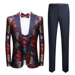 2021 Élégant Formel Groom Hommes Robe Costumes De Mariage Pour Hommes Imprimé Floral Tuxedo Groomsmen Mariage Blazer Costumes / S-6XL X0909