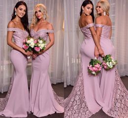 2021 elegante zeemeermin bruidsmeisje jurken kant applique riemen sweep trein op maat gemaakte bruidsmeisje van eer toga plus size country bruiloft dragen