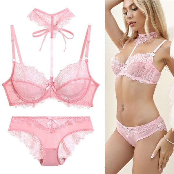 2021 broderie femmes soutien-gorge ensembles dentelle Push Up sous-vêtements bref 34/75 36/80 38/85 40/90 42/95 44/100 BCDE tasse grande taille Lingerie 220211