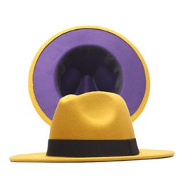 Chapeaux Fedora de Jazz en feutre pour hommes et femmes, Style anglais, Patchwork, chapeaux d'église et de fête, à grand bord large, pour Couple, 2021d, 211d