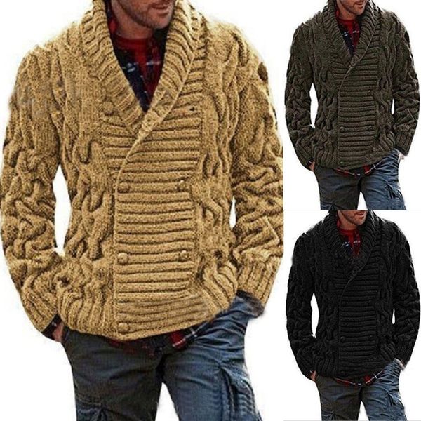 Pull cardigan en tricot épais à double boutonnage pour hommes européens et américains 2021