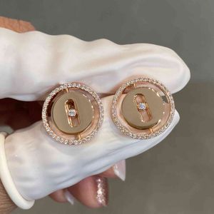 2021 Européenne Marque 925 Sterling Sterling Bijoux de luxe Boucles d'oreilles pour femmes Rose Gold Geometric Movelable Zircon Earc