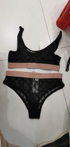 2023 Europese Fashion Design Vrouwen Sexy Gaas Kant Logo Borduren Spaghetti Band Bh Sets Geen Pad Lingerie Twinset ondergoed Sml