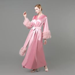 Robes de soirée pour femmes enceintes, Robes de Photo, pyjama en fourrure, peignoir en plumes, peignoirs de mariée avec ceinture, 2021