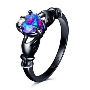 2021 Usine entière cubique zircon coloré diamant coeur anneaux de mariage pour femmes filles or noir rempli fiançailles amour fête R305I