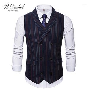 2021 automne rayé hommes costume gilet ajusté hommes gilet formel mariage marié messieurs bureau porter cadeau pour hommes1