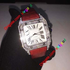 2021 mode 100-XL hommes montres carrées 40mm diamant montre bracelet en cuir mouvement automatique glacé hommes watche316S