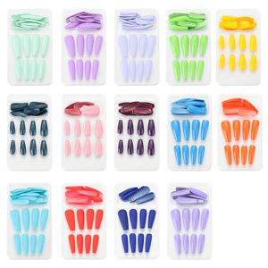 2021 Mode 24pcs / Set False Nail Tips Matte Volledige Cover Long Ballet Fake Nagels met lijm Nailart Franse manicure Tools